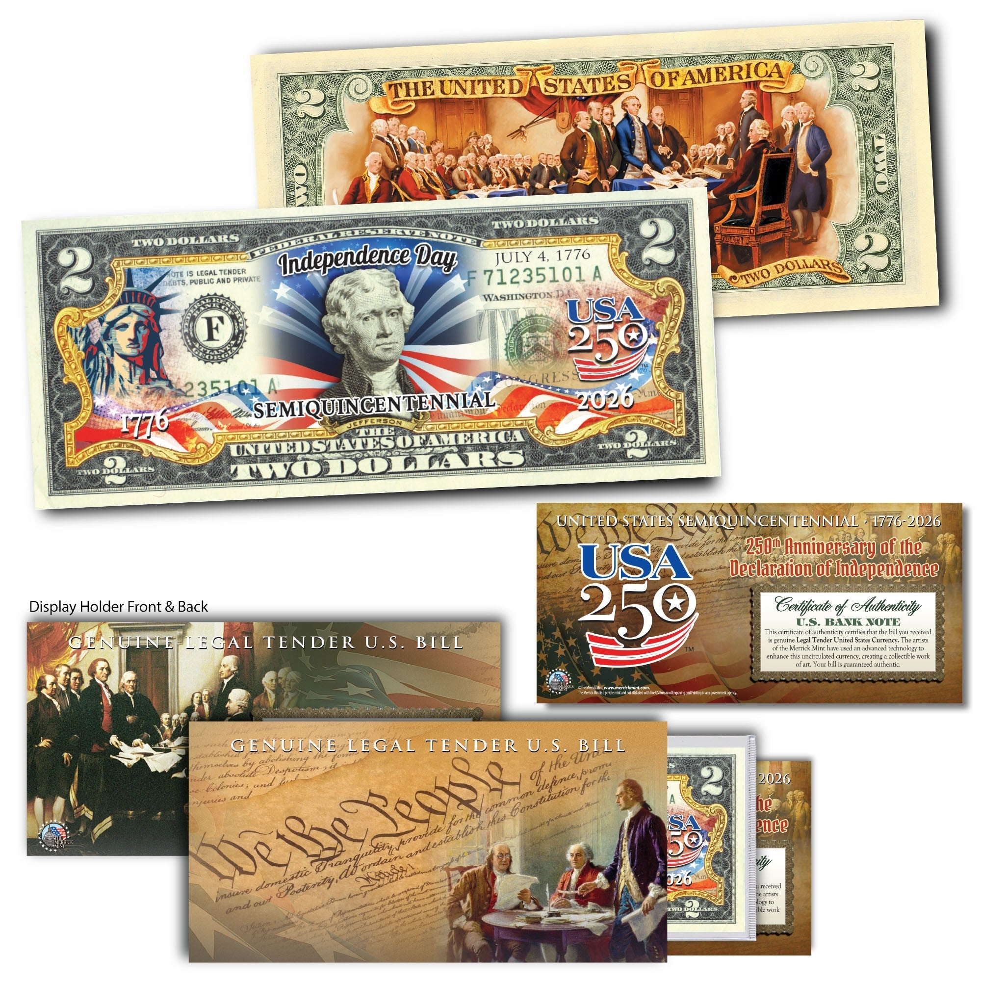 America's 250th Anniversary $2 Bill | Independence Day 2-Sided
