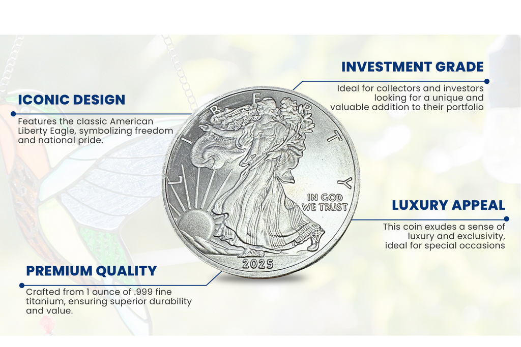 2026 1 Ounce OZ 999 Fine Solid USA American Liberty Eagle Coin Titanium Precious Metal Ingot Ti Element Chemistry Proof Mint Coin