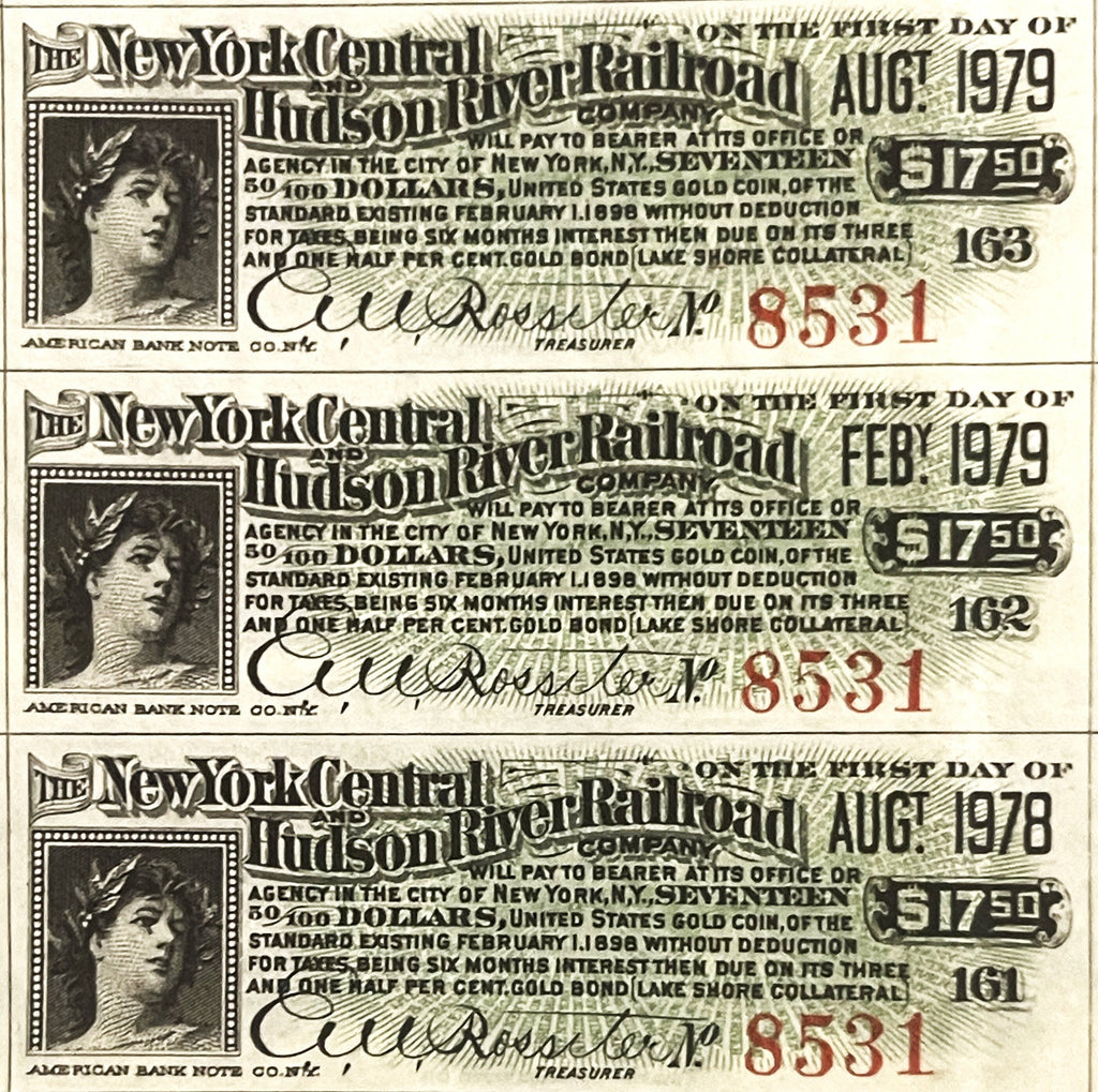 Antique 1898 New York Central & Hudson River Railroad Gold Bond 🚂 Lake Shore Collateral Certificate