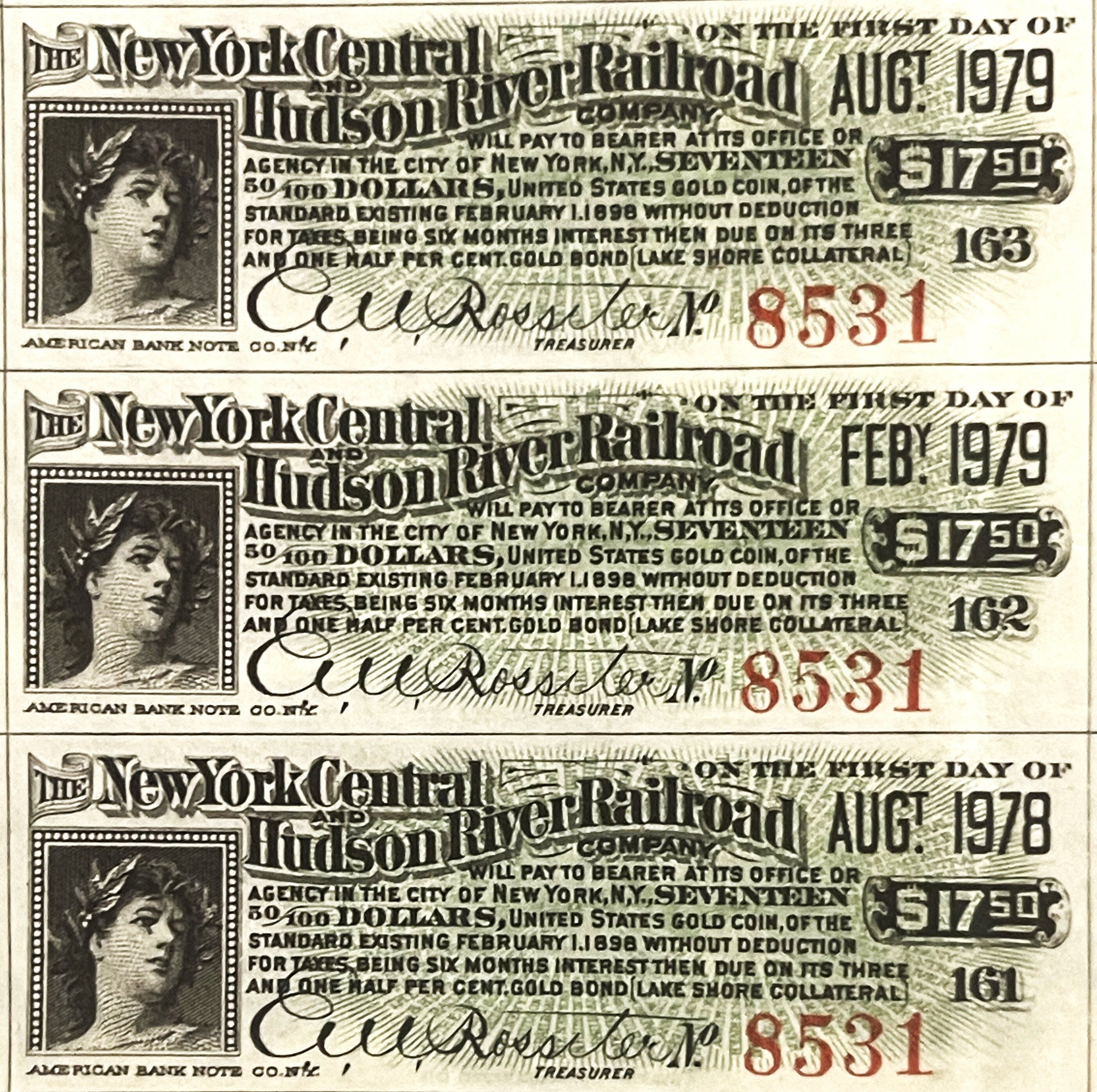 Antique 1898 New York Central & Hudson River Railroad Gold Bond 🚂 Lake Shore Collateral Certificate