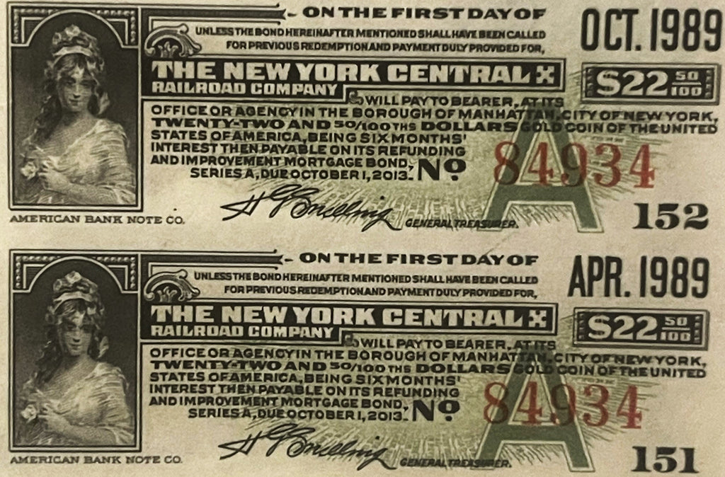 Antique 1913 New York Central Railroad $1,000 Bond 🚂 Payable in Gold Coin, 4.5% Refunding & Improvement Mortgage, Grand Central Terminal