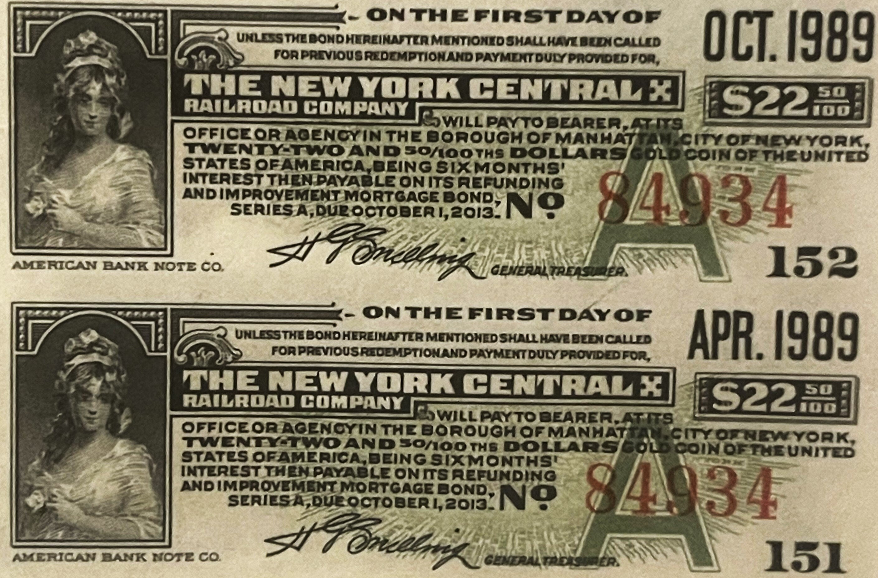Antique 1913 New York Central Railroad $1,000 Bond 🚂 Payable in Gold Coin, 4.5% Refunding & Improvement Mortgage, Grand Central Terminal